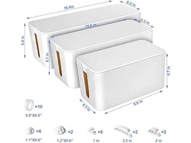 Chouky Cable Organizer Box Set of Three, Power Cover Cord Holder Surge Protector for Desk (White)