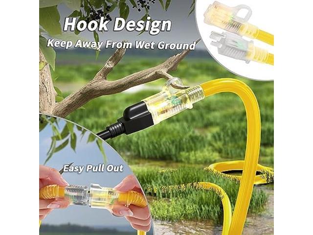 14/3 Gauge Yellow Outdoor Extension Cord 50 ft Waterproof with Lighted Indicator, Cold Weatherproof -40°C, Flexible 3 Prong Extension Cord...