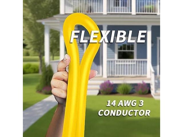 14/3 Gauge Yellow Outdoor Extension Cord 50 ft Waterproof with Lighted Indicator, Cold Weatherproof -40°C, Flexible 3 Prong Extension Cord...