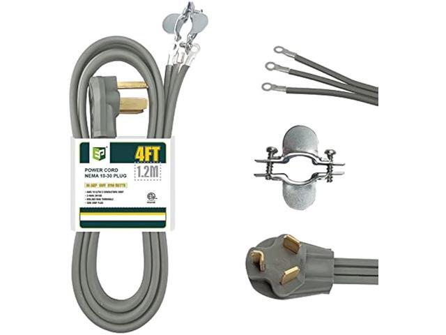 EP 3 Prong Dryer Cord, 4 Ft 10/3 SRDT, 30 Amp Appliance Extension Power Cord, NEMA 10-30, Gray