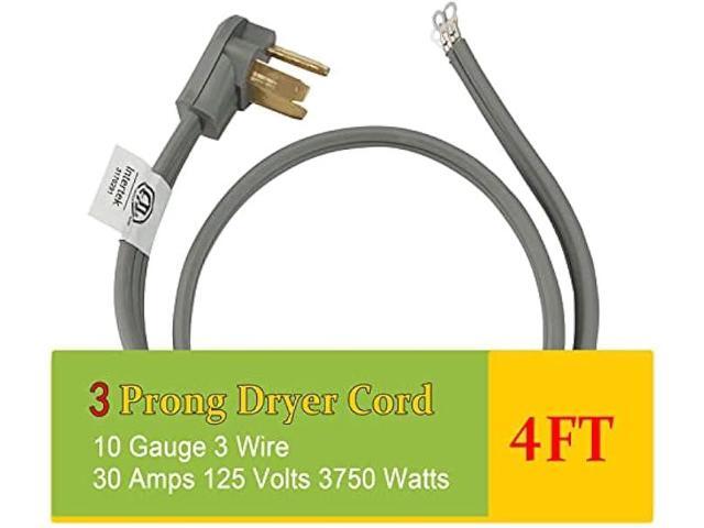 EP 3 Prong Dryer Cord, 4 Ft 10/3 SRDT, 30 Amp Appliance Extension Power Cord, NEMA 10-30, Gray