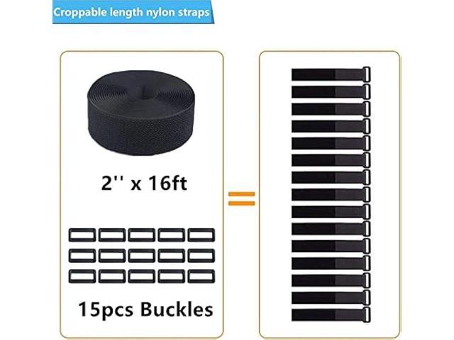 Jumpso 16Ft 2 inch Wide Cable Ties with 15 Buckles, Reusable Heavy Duty Hook and Loop Straps, Adjustable Straps for Home, Office, Desk, Wire, Cord...