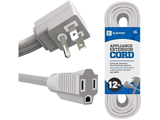 Heavy Duty Appliance Extension Cord, 14 AWG - 3 Prong Grounded Flat Plug, Gray Power Wire for Indoor Air Conditioner and All Major Appliances, 15...