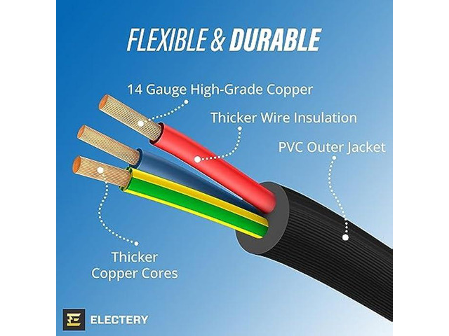 ELECTERY Heavy Duty Appliance Extension Cord, 14 AWG - 3 Prong Grounded Flat Plug, Black Power Wire for Indoor Air Conditioner and All Major...
