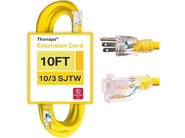 Thonapa 10 Gauge Extension Cord 10 Ft, Weatherproof Heavy Duty Outdoor Extension Cord 10 AWG 10', SJTW 3 Prong Lighted Plug 10/3 Yellow Cable 15...