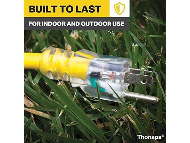 Thonapa 10 Gauge Extension Cord 10 Ft, Weatherproof Heavy Duty Outdoor Extension Cord 10 AWG 10', SJTW 3 Prong Lighted Plug 10/3 Yellow Cable 15...