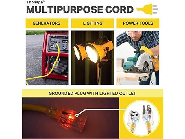 Thonapa 10 Gauge Extension Cord 10 Ft, Weatherproof Heavy Duty Outdoor Extension Cord 10 AWG 10', SJTW 3 Prong Lighted Plug 10/3 Yellow Cable 15...