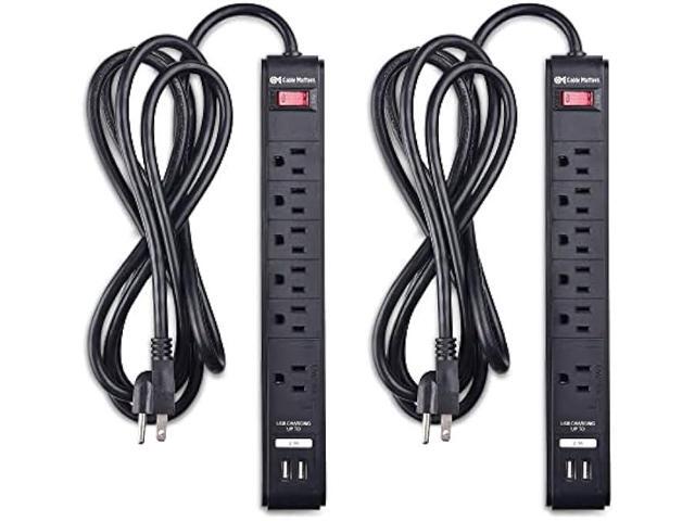 Cable Matters 2-Pack 6-Outlet Surge Protector Power Strip with USB Ports, 8 ft, ETL Listed, Long Extension Cord, Surge Protector with USB Ports in...