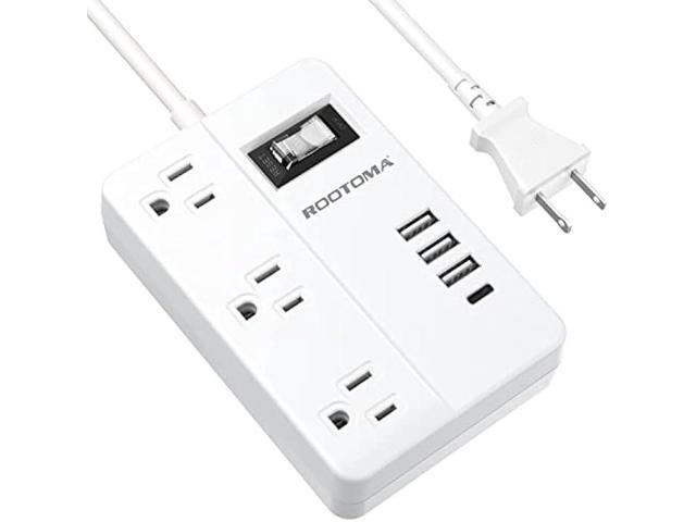2 Prong Extension Cord with USB-C, ROOTOMA 2 Prong to 3 Prong Outlet Adapter, 3 Outlet & 4 USB Charging Station, 3 Prong Adapter 4ft, Non-Grounded,.