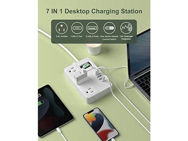 2 Prong Extension Cord with USB-C, ROOTOMA 2 Prong to 3 Prong Outlet Adapter, 3 Outlet & 4 USB Charging Station, 3 Prong Adapter 4ft, Non-Grounded,...