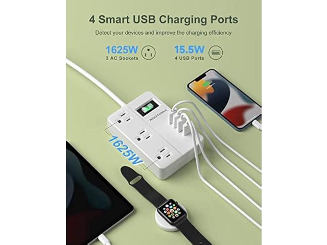 2 Prong Extension Cord with USB-C, ROOTOMA 2 Prong to 3 Prong Outlet Adapter, 3 Outlet & 4 USB Charging Station, 3 Prong Adapter 4ft, Non-Grounded,...