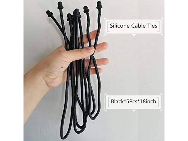 5Pcs 18-Inch Original Silicone, Steel-Core, Reusable Rubber Twist Tie, Cable Tie Straps. (Black 18-Inch) for Organizing. (Dia 5mm).