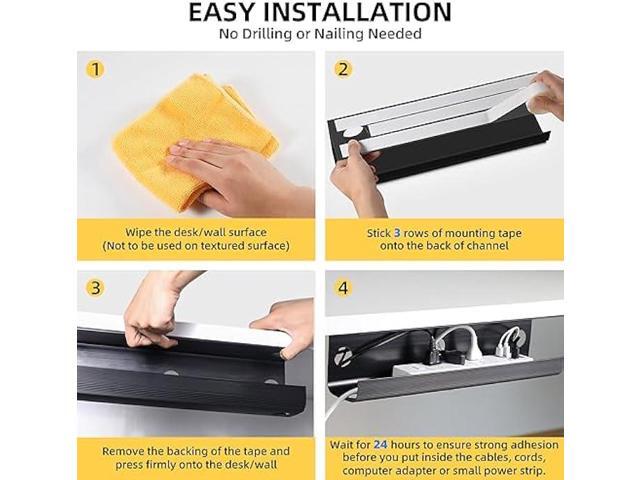 Yecaye 2 Pack Cable Management Under Desk, 31.5 in Under Desk Cable Management Tray, Cable Hider, Cord Organizer for Desk, No Screw No Drill Cable...