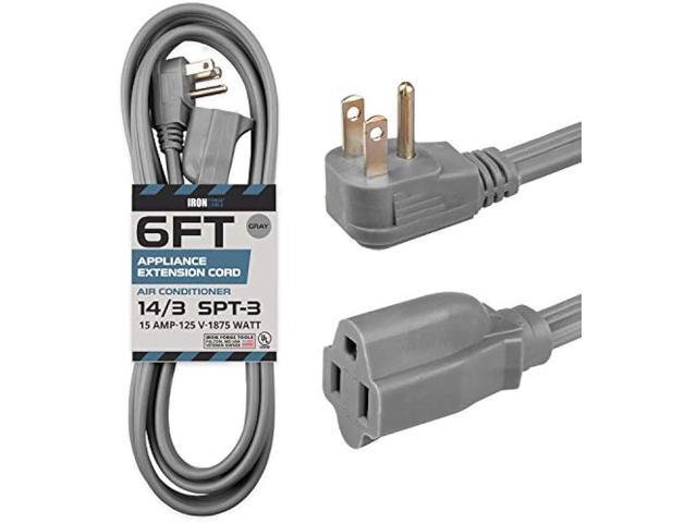 Iron Forge Cable 6 ft Appliance Extension Cord Gray 14/3 Heavy Duty - Flat Plug & Flat Cable 15 Amp 3 Prong SPT-3 for Major Home Appliances, 14 AWG