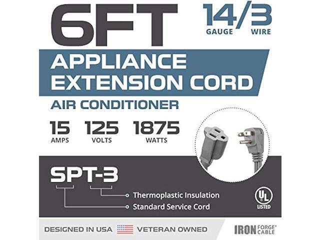 6 Ft Appliance Extension Cord Heavy Duty, Gray - 14 Gauge Flat 3 Prong SPT-3 Cable for Air Conditioner, Refrigerator and Kitchen Appliances Iron...