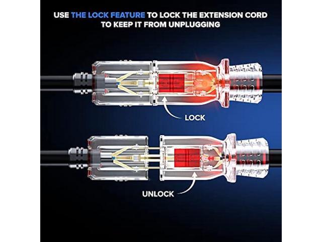 2 in 1 Outlet Power Extension Cord Splitter with Lock Feature 1.5 Feet, 16 Gauge (Power Cord Splitter/Outlet Saver)