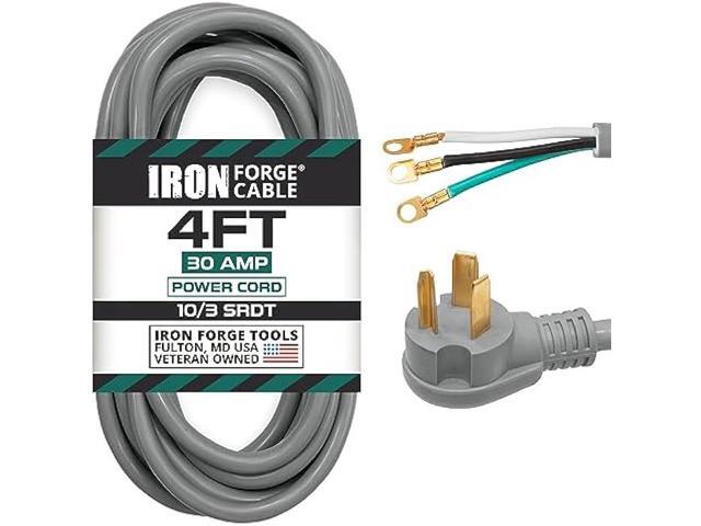 3 Prong Dryer Cord - 4 Ft Extension Power Cord, 10/3 SRDT, 30 Amp, NEMA 10-30 Plug, Gray