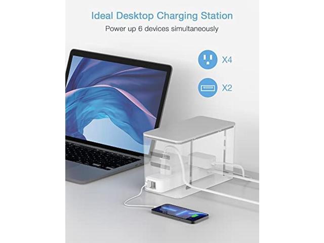 Power Strip with Cable Management Box, TESSAN 5 ft Flat Plug Extension Cord, 4 Outlets 2 USB Ports with Overload Switch, Mountable White Power Cord...