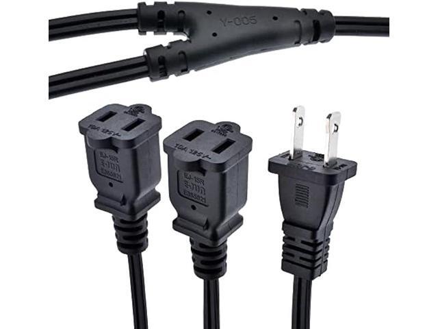 1-15P to Dual 1-15R Splitter Cord,2-Prong Extension Cord US AC 2-Prong Male and Female Power Cable SPT2 18AWG 10A/125V, 2-Outlet Saver Power...