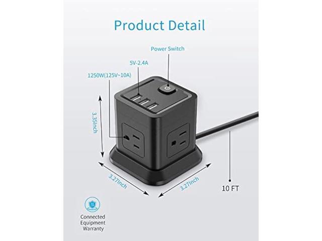 Power Strip with USB, FDTEK Flat Plug Extension Cord with 4 Outlets and 3 USB Ports 10 FT Desk Power Strip Cube Overload Protection Compact...