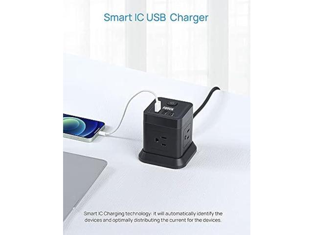 Power Strip with USB, FDTEK Flat Plug Extension Cord with 4 Outlets and 3 USB Ports 10 FT Desk Power Strip Cube Overload Protection Compact...