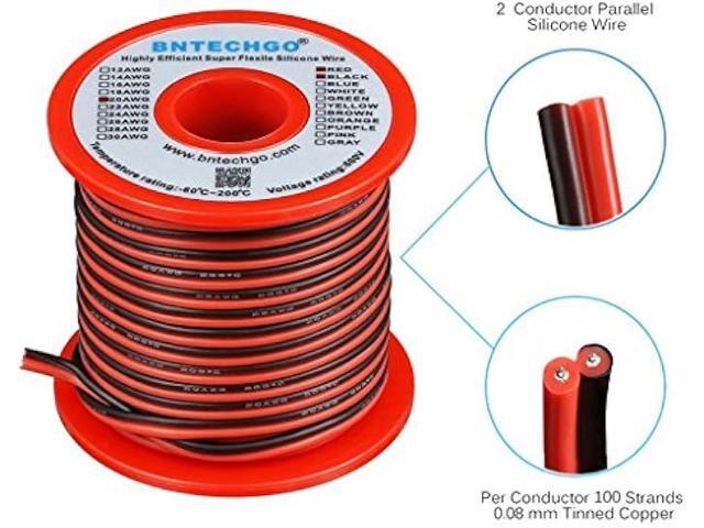 BNTECHGO 20 Gauge Flexible 2 Conductor Parallel Silicone Wire Spool Red Black High Resistant 200 deg C 600V for Single Color LED Strip Extension...