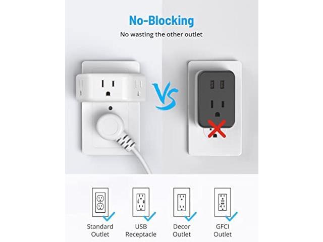 Multi Plug Outlet Extender 2 Pack - TROND Electrical Wall Outlet Splitter, 3 Way Outlet Wall Adapter, Cruise Essentials, Small Multiple Plug...
