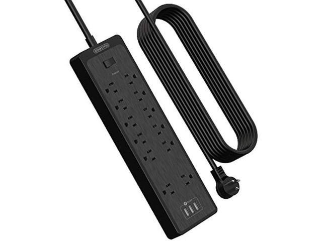 Flat Plug Extension Cord 25 Ft, NTONPOWER Surge Protector Power Strip with 12 Outlets(2 Widely Space) 3 USB, Overload Protection Switch, 2100...