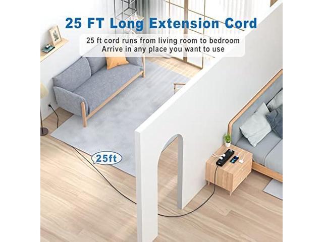 Flat Plug Extension Cord 25 Ft, NTONPOWER Surge Protector Power Strip with 12 Outlets(2 Widely Space) 3 USB, Overload Protection Switch, 2100...