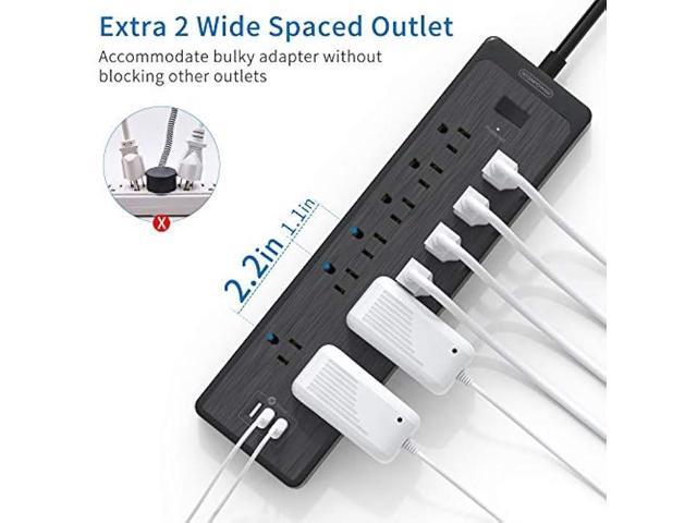 Flat Plug Extension Cord 25 Ft, NTONPOWER Surge Protector Power Strip with 12 Outlets(2 Widely Space) 3 USB, Overload Protection Switch, 2100...