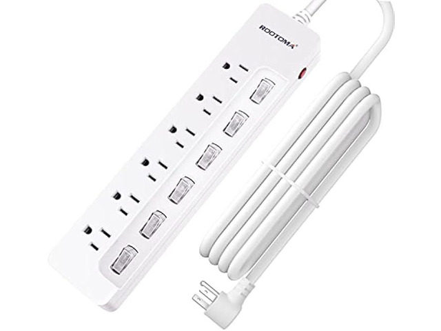 Surge Protector Power Strip,Wall Mountable Power Strip, Flat Extension Cord 10ft, Individual Switches Electrical Outlet, for Office Accessories,...