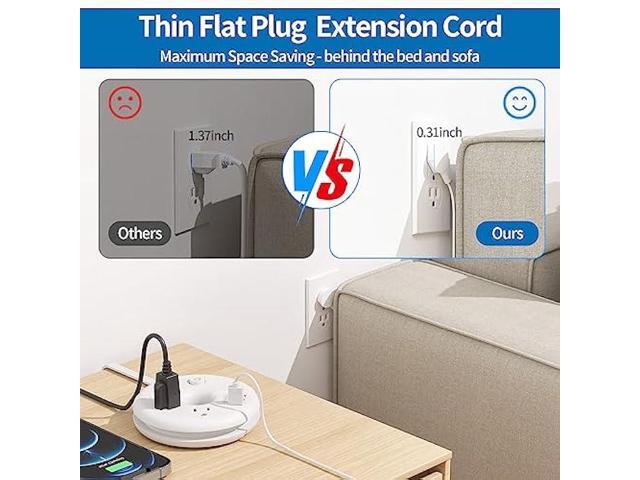 NTONPOWER Travel Power Strip, Cruise Approved Power Strip, Portable Power Strip Flat Plug - 3 Outlets with 3 USB Ports, 4 ft Travel Extension Cord...