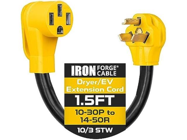 IRON FORGE CABLE 10-30P to 14-50R EV Charger Adapter Cord, 1.5 Ft - 10/3 STW 30 Amp Male Plug to 50 Amp Female Receptacle