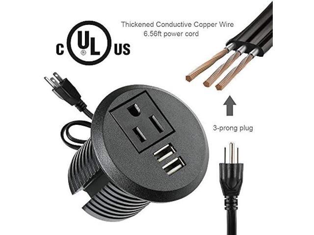 Desktop Power Grommet,2inch Hole Table Power Grommet Outlet with 2 USB Charging Ports,6.5ft Extension Cord Desk Power Strip with 1 Outlets for...