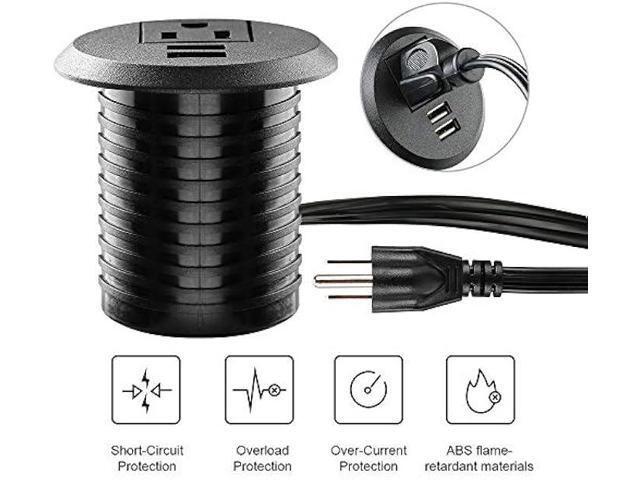 Desktop Power Grommet,2inch Hole Table Power Grommet Outlet with 2 USB Charging Ports,6.5ft Extension Cord Desk Power Strip with 1 Outlets for...