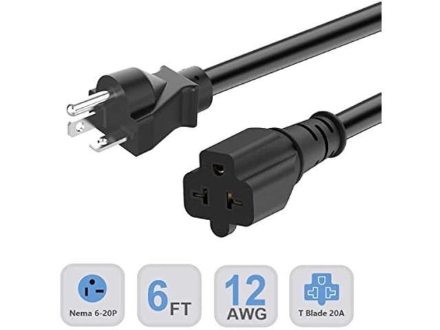 6-Ft 12AWG Nema 6-20P Extension Cord 20 Amp Nema 6-20 Heavy Duty Extension Cord 6Ft,Nema 6-20P to 6-15R/20R,6-20P to 5-20R 20AMP T-Blade...