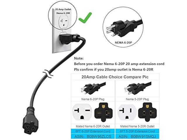 6-Ft 12AWG Nema 6-20P Extension Cord 20 Amp Nema 6-20 Heavy Duty Extension Cord 6Ft,Nema 6-20P to 6-15R/20R,6-20P to 5-20R 20AMP T-Blade...