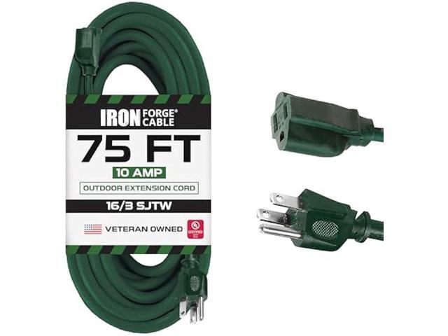 Iron Forge Cable 75 Foot Outdoor Extension Cord, 16/3 Green 75 Ft Extension Cord Indoor/Outdoor Use, 3 Prong, Weatherproof Jacket Extension Cord, Grea