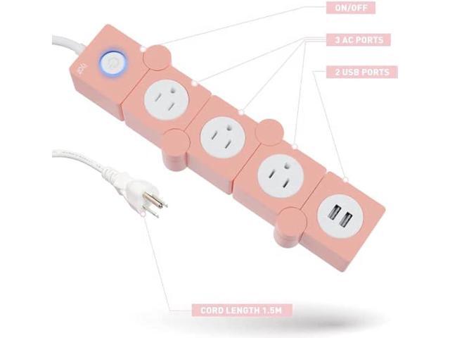 iJoy Flexible Power Strip- 3 AC Outlets and 2 USB Charging Ports with 5 Ft Extension Cord- 1250W/125V Decorative Surge Protector Outlet Extender...