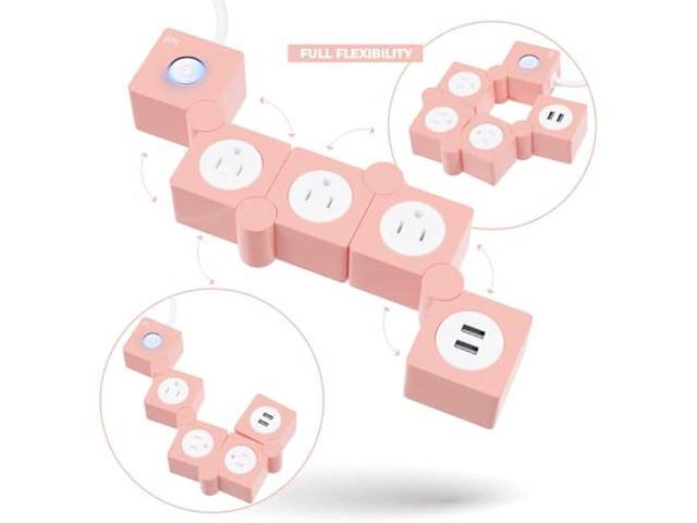 iJoy Flexible Power Strip- 3 AC Outlets and 2 USB Charging Ports with 5 Ft Extension Cord- 1250W/125V Decorative Surge Protector Outlet Extender...