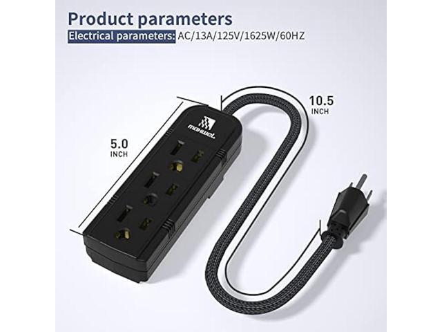 Small Power Strip Black Outlet - 1FT Heavy Duty Power Extension Cord, Mini Size Portable 3 Outlet Power Strip for Office,Computer,Home...