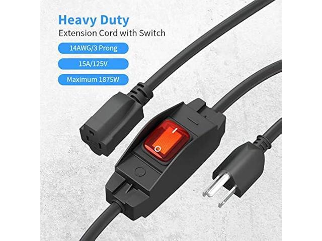 FIRMERST 1875W Outdoor Extension Cord with Switch Waterproof Black 3 Feet
