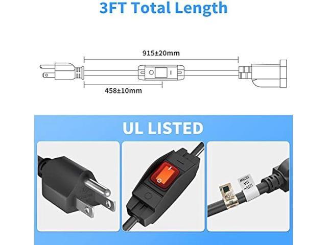 FIRMERST 1875W Outdoor Extension Cord with Switch Waterproof Black 3 Feet