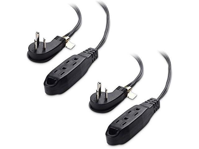 Cable Matters 2-Pack Flat 3 Outlet Extension Cord 6 ft with Space Saver Outlet Plug and Hanging Loop (Grounded 3 Outlet Cord, 3 Prong Cord) - 6 Feet