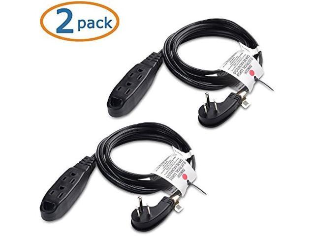 Cable Matters 2-Pack Flat 3 Outlet Extension Cord 6 ft with Space Saver Outlet Plug and Hanging Loop (Grounded 3 Outlet Cord, 3 Prong Cord) - 6 Feet