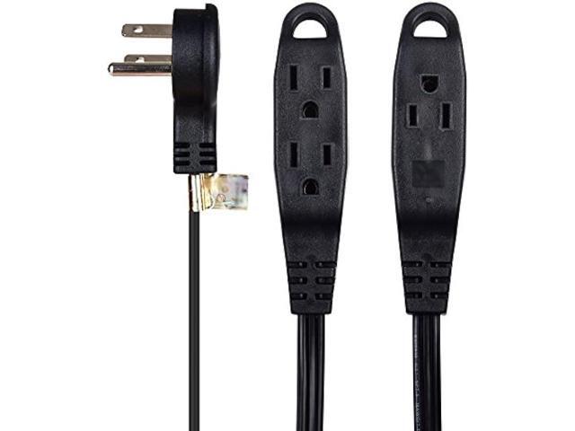 Cable Matters 2-Pack Flat 3 Outlet Extension Cord 6 ft with Space Saver Outlet Plug and Hanging Loop (Grounded 3 Outlet Cord, 3 Prong Cord) - 6 Feet