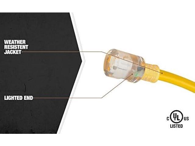 Coleman Cable 02687 10/3 Vinyl Outdoor Extension Cord with Lighted End; 25-Foot