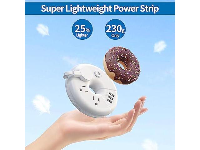 NTONPOWER Travel Power Strip, Cruise Approved Power Strip, Portable Power Strip Flat Plug - 3 Outlets with 3 USB Ports, 4 ft Travel Extension Cord...