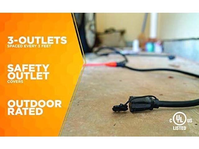 Woods 3130 Heavy Duty 3 Outlet 9-Foot Extension Cord, 9-Feet, Black
