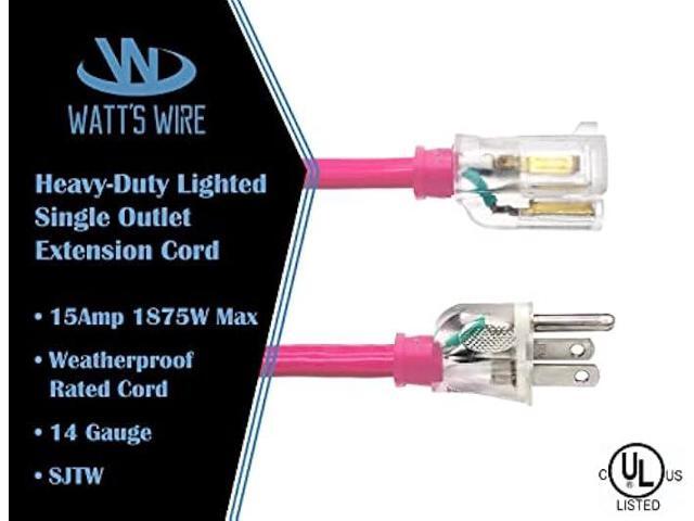 15 ft Outdoor Extension Cord Waterproof - 14 Gauge Heavy Duty Extension Cord - Lighted Outdoor Extension Cords - Watts Wire - 15' Grounded -...